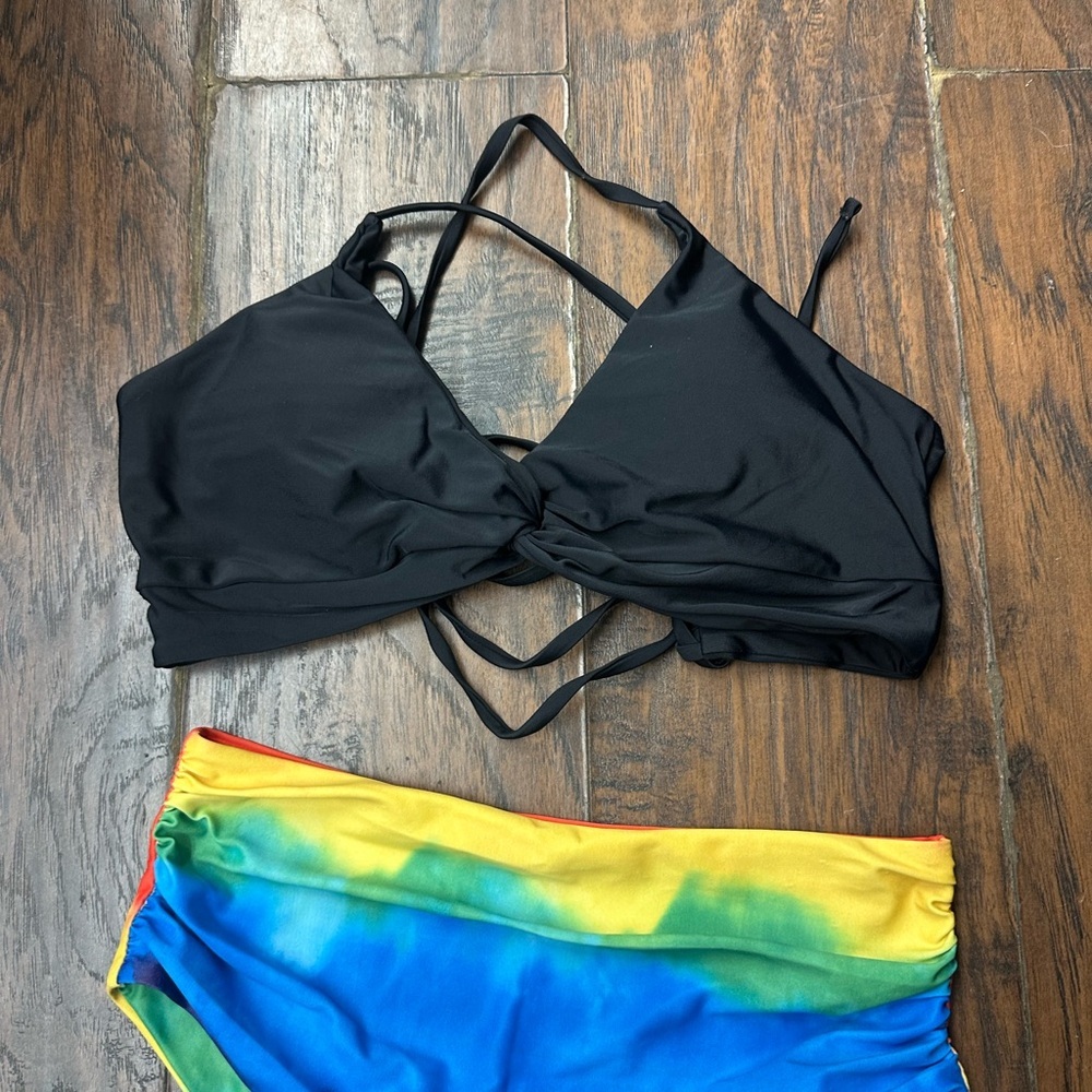 ZAFUL Black Bikini Top and Rainbow Bottoms size L <<<217>>> - Picture 4 of 6